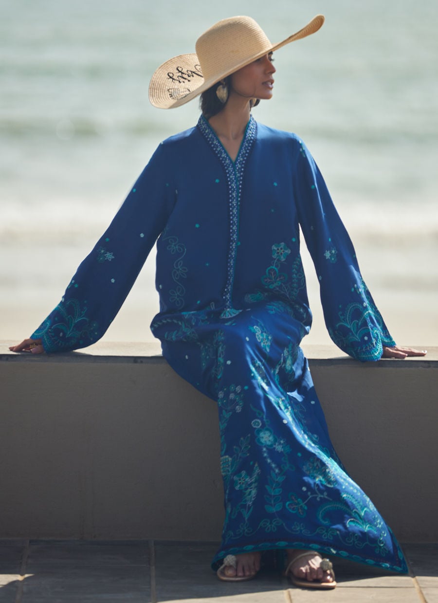Azurea Teal Silk Kaftan