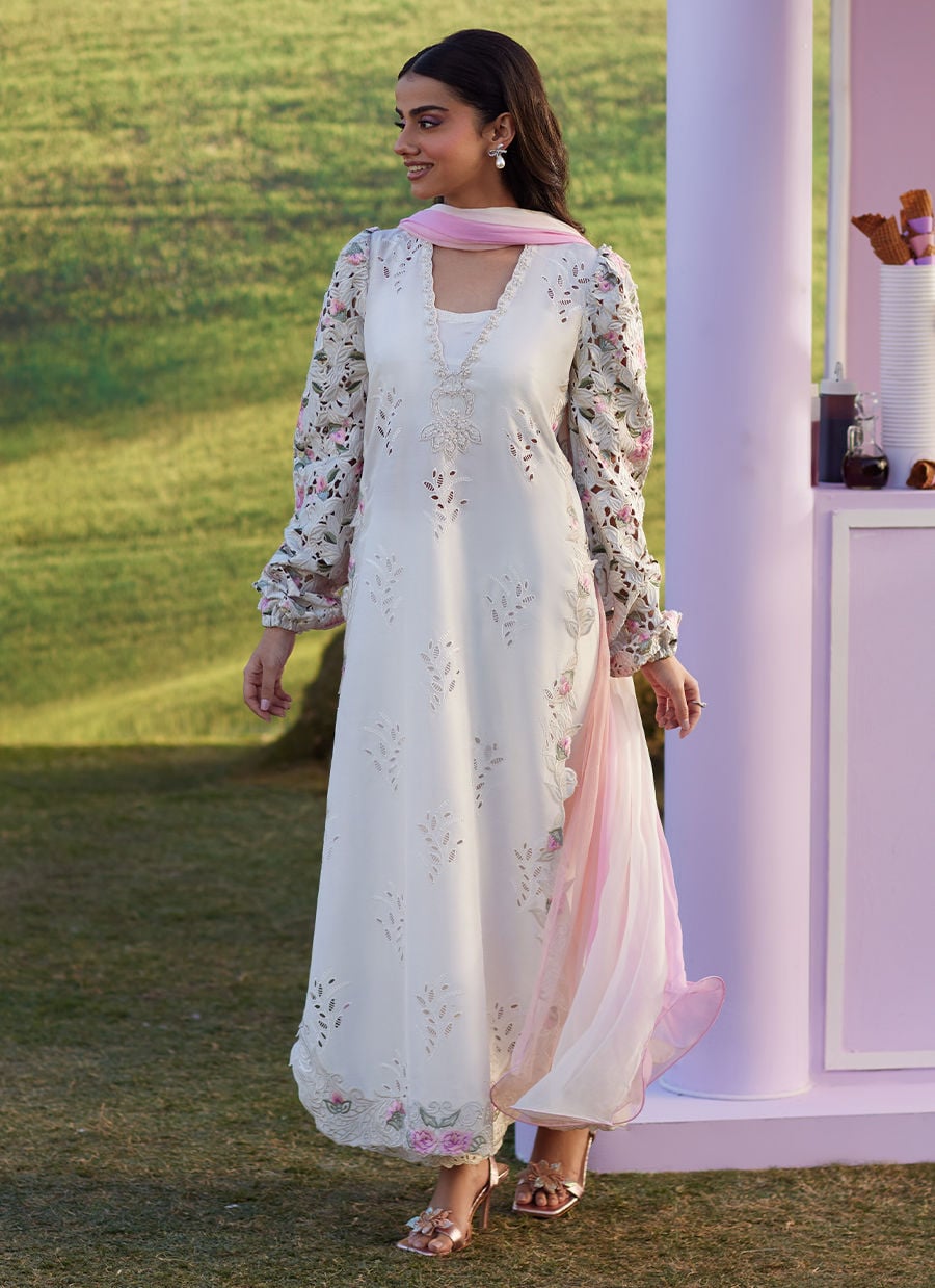 Rose Lace Shirt And Dupatta