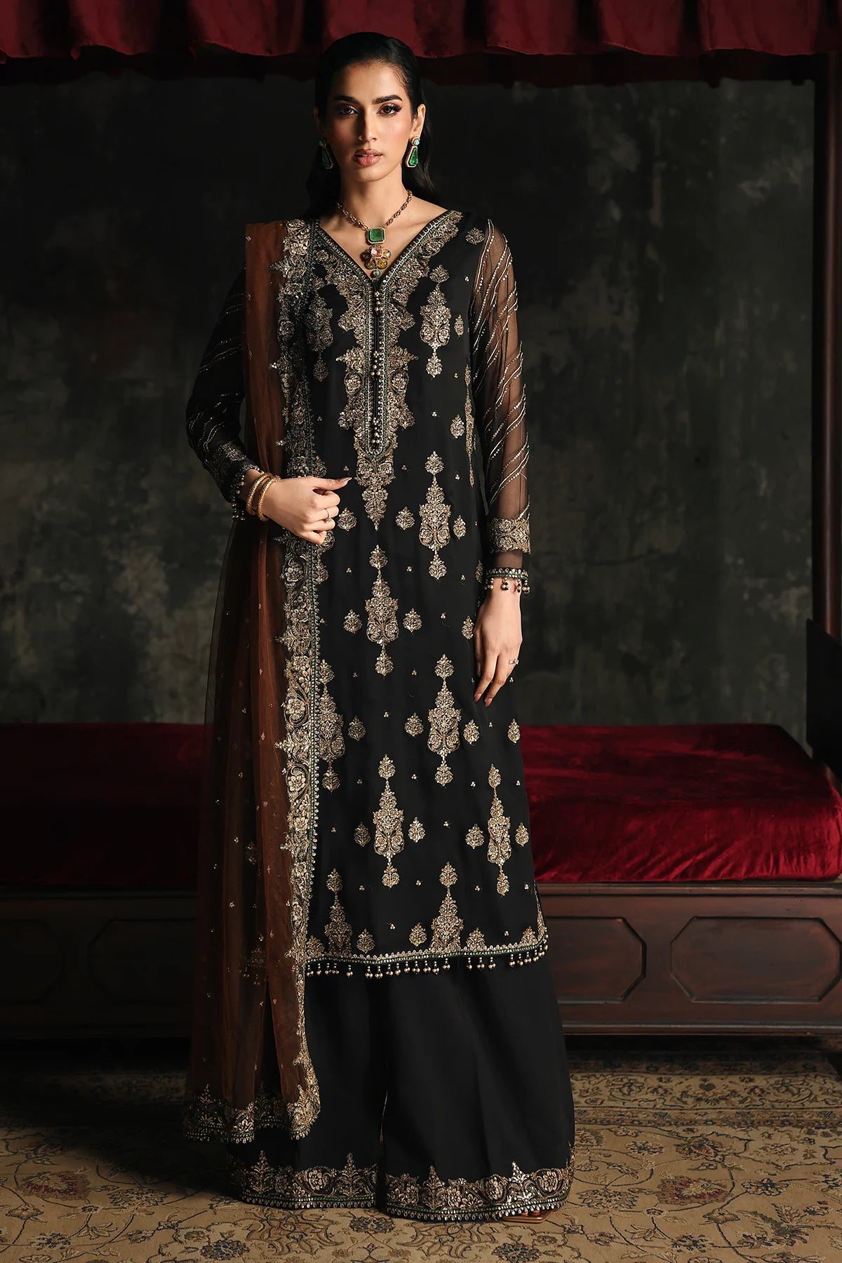 3 PC EMBROIDERED DYED CHIFFON CA26-01