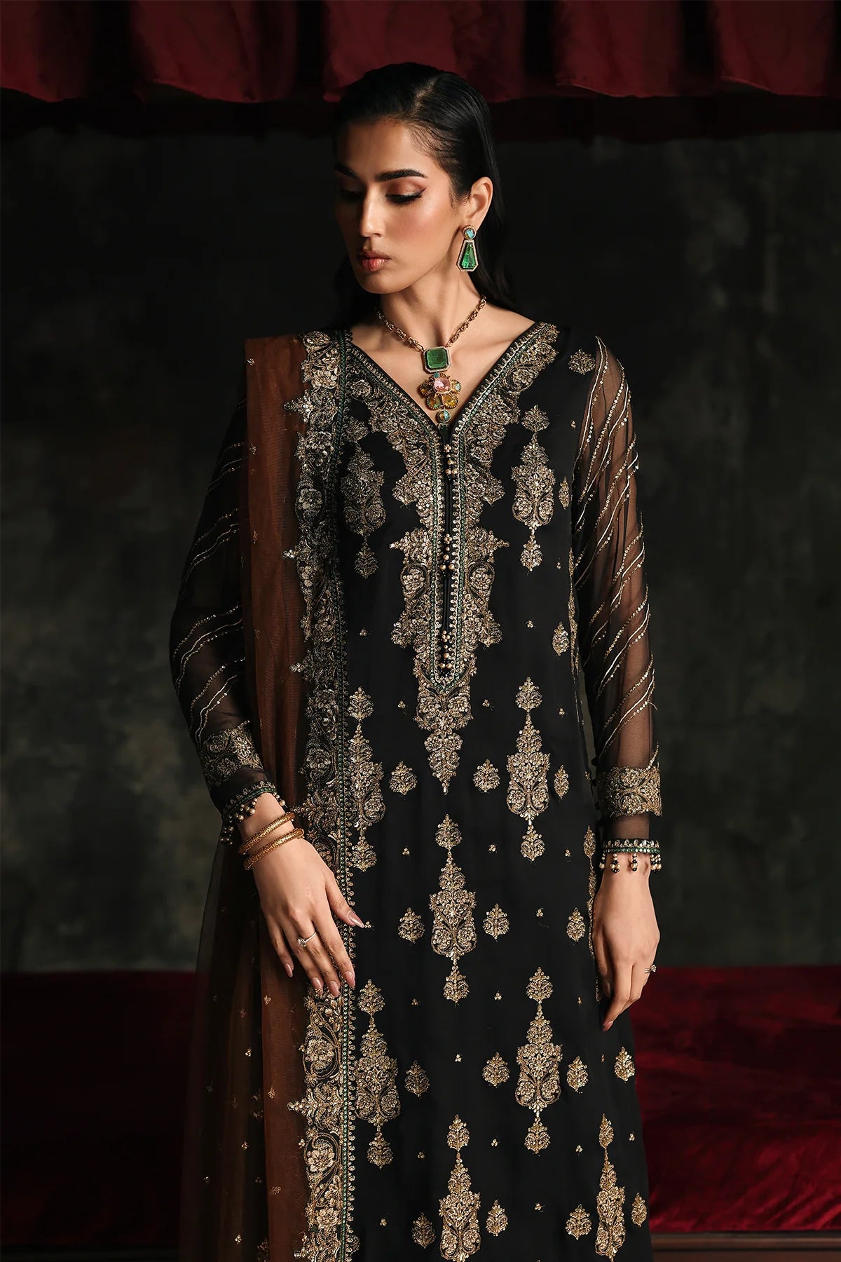 3 PC EMBROIDERED DYED CHIFFON CA26-01