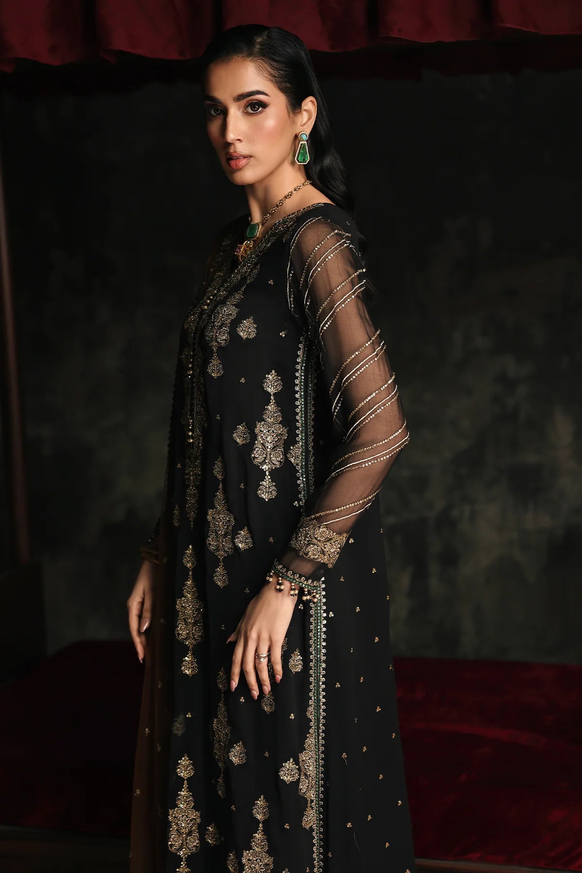 3 PC EMBROIDERED DYED CHIFFON CA26-01
