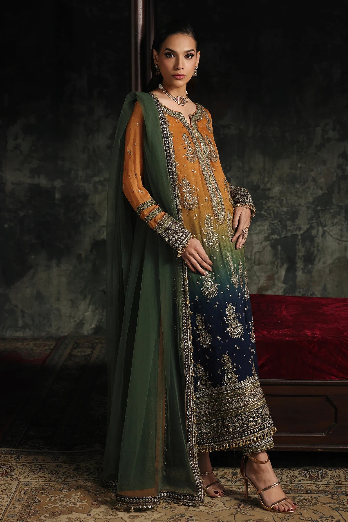 3 PC EMBROIDERED DYED CHIFFON CA26-02