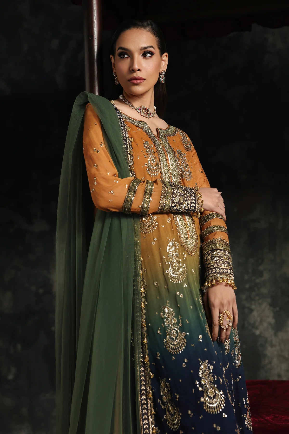 3 PC EMBROIDERED DYED CHIFFON CA26-02
