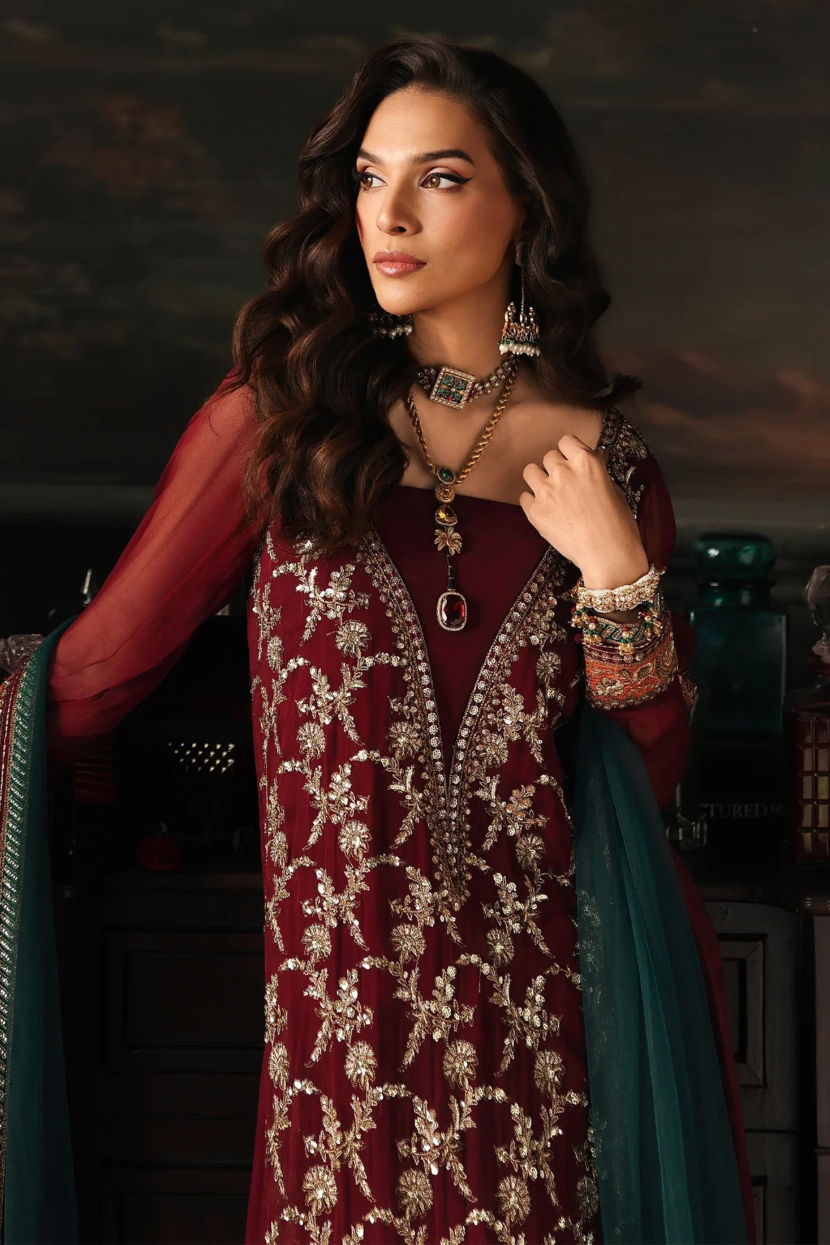 3 PC EMBROIDERED DYED CHIFFON CA26-05