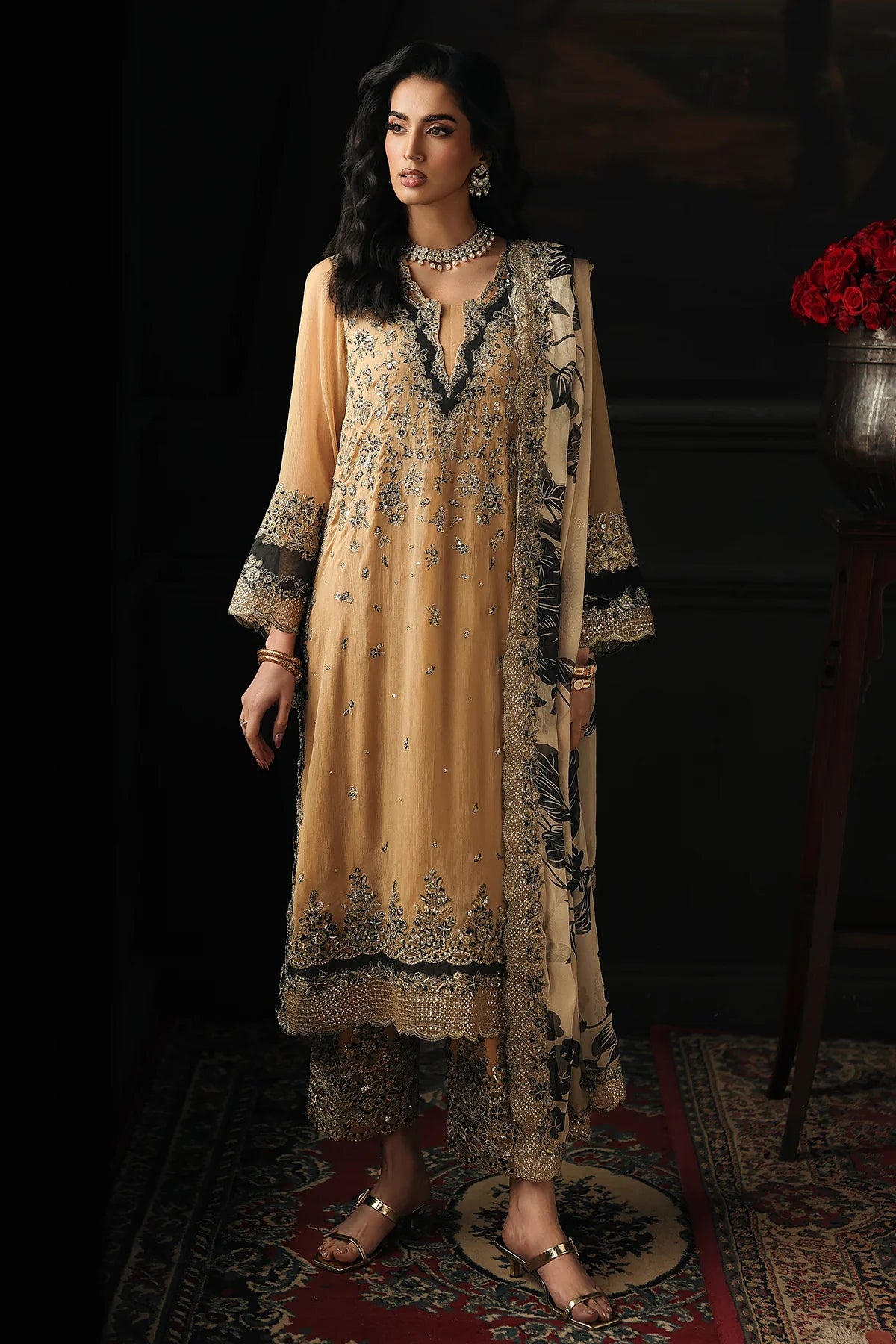 3 PC EMBROIDERED DYED CHIFFON CA26-06