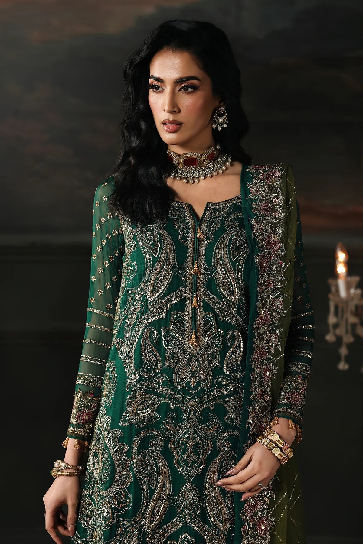 3 PC EMBROIDERED DYED CHIFFON CA26-04
