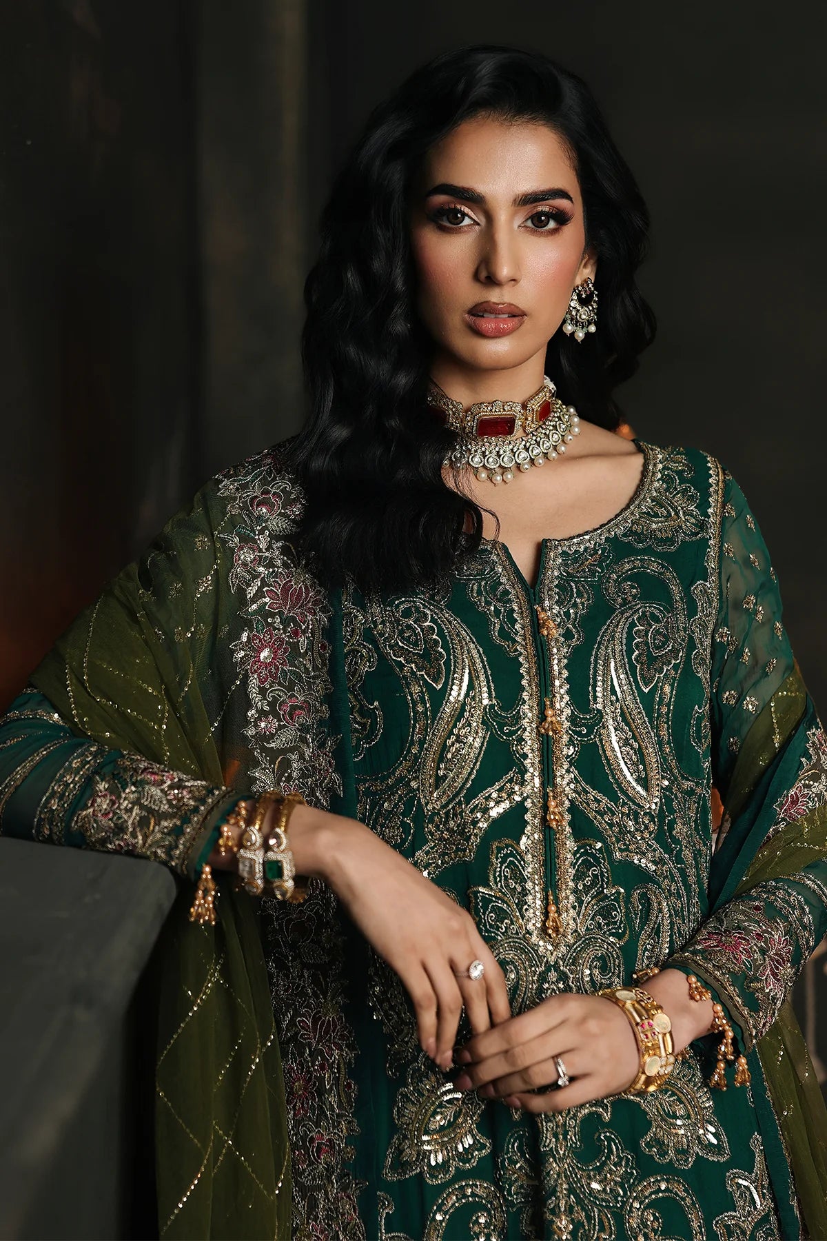 3 PC EMBROIDERED DYED CHIFFON CA26-04