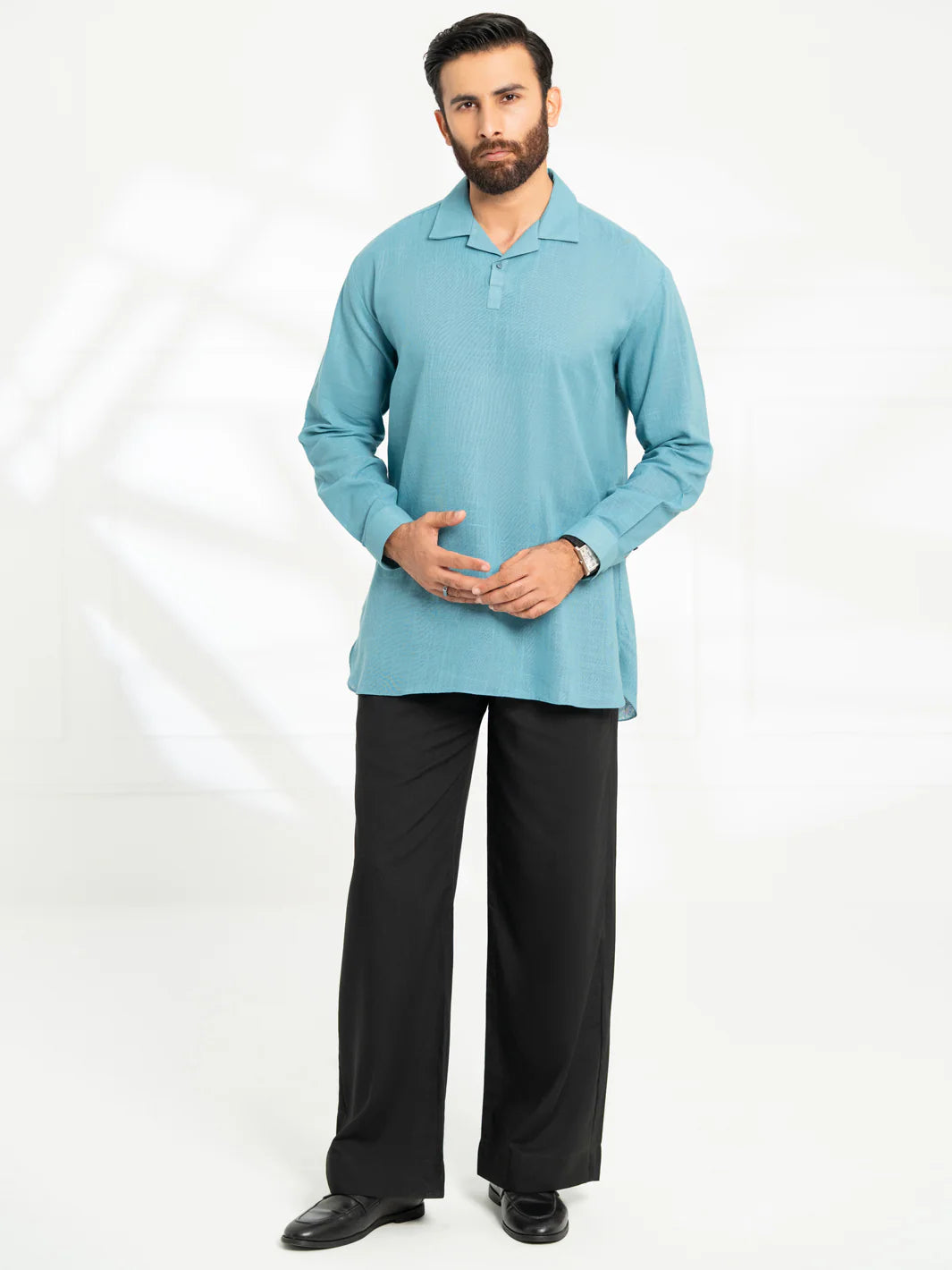 BLUE COTTON SEMI-FORMAL KURTA - AL-K-1293
