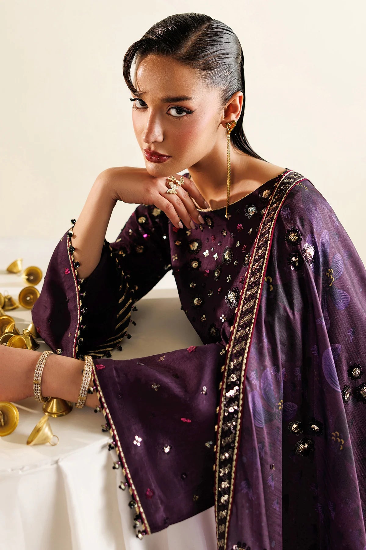 EMBROIDERED RAW SILK UR-7063