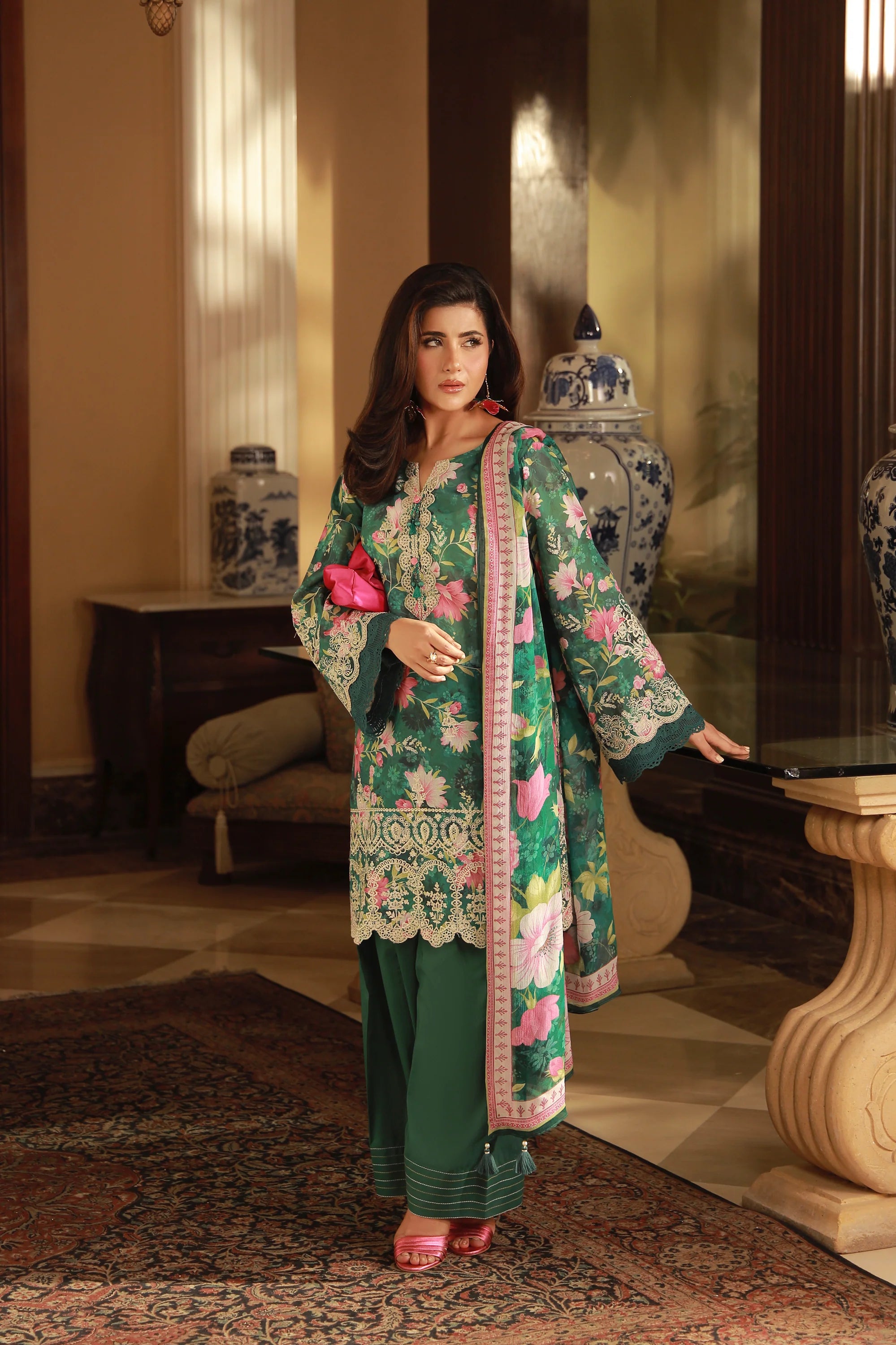 03 PIECE UNSTITCHED EMBROIDERED WITH PRINTED CHIFFON DUPATTA KOMAL LAWN