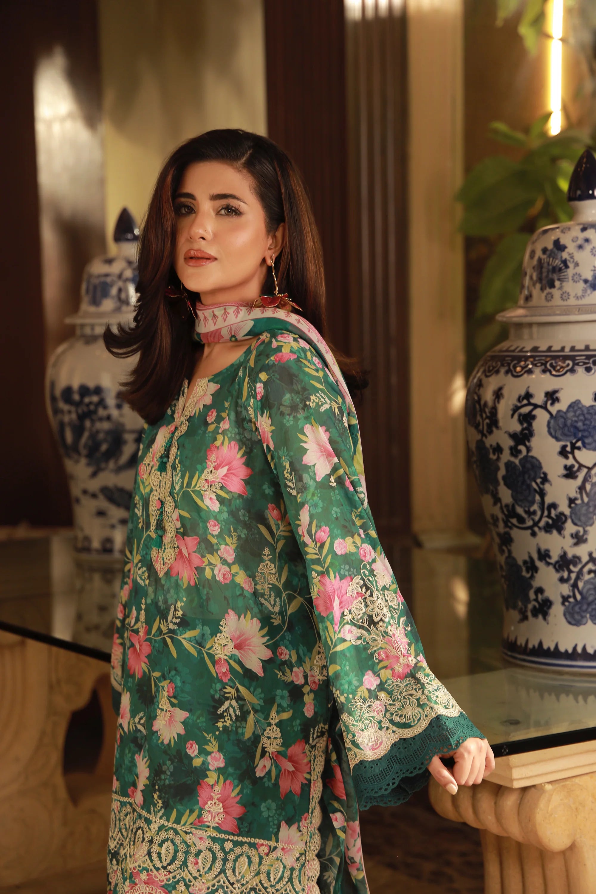 03 PIECE UNSTITCHED EMBROIDERED WITH PRINTED CHIFFON DUPATTA KOMAL LAWN