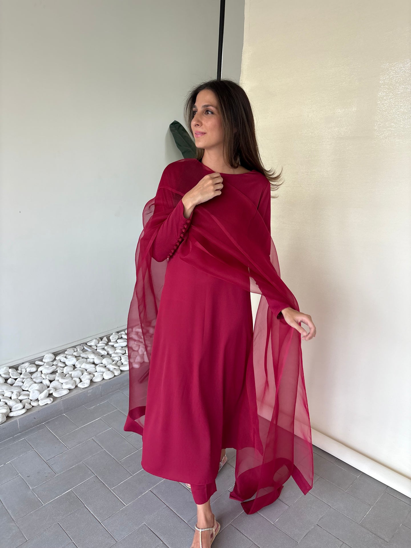 BERRY RED BUTTONED SET