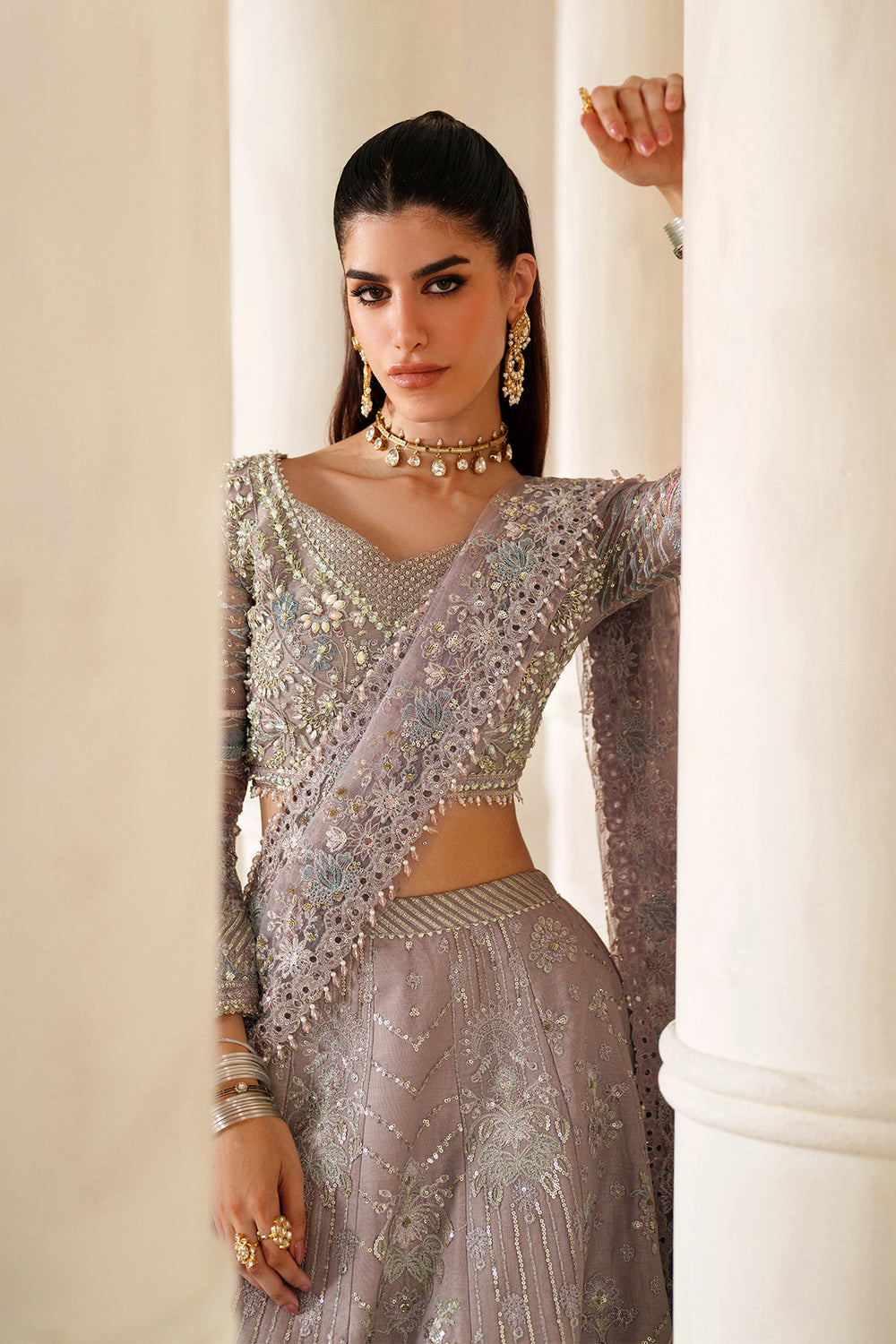 EMBROIDERED NET CH14-04 UNSTITCHED - Lehnga