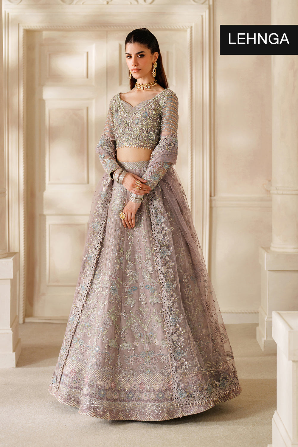 EMBROIDERED NET CH14-04 UNSTITCHED - Lehnga