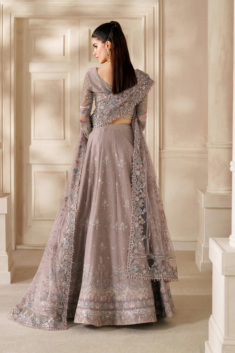 EMBROIDERED NET CH14-04 UNSTITCHED - Lehnga