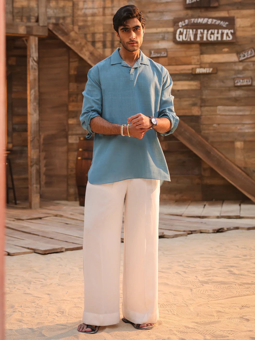 BLUE COTTON SEMI-FORMAL KURTA - AL-K-1293