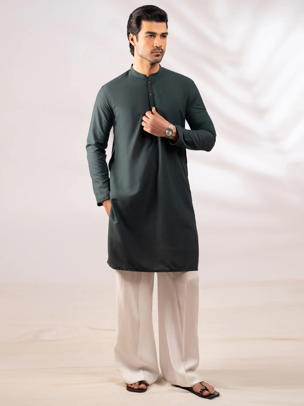 GREEN CUT & SEW KURTA - AL-K-1305