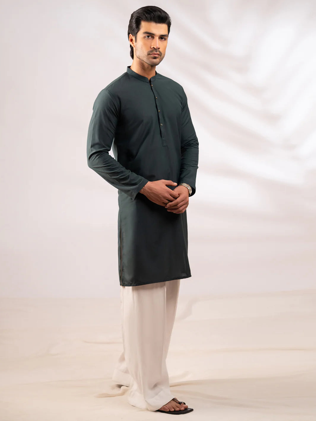 GREEN CUT & SEW KURTA - AL-K-1305