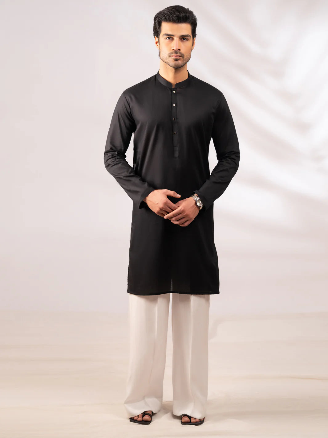 BLACK PLAIN KURTA - AL-K-1308