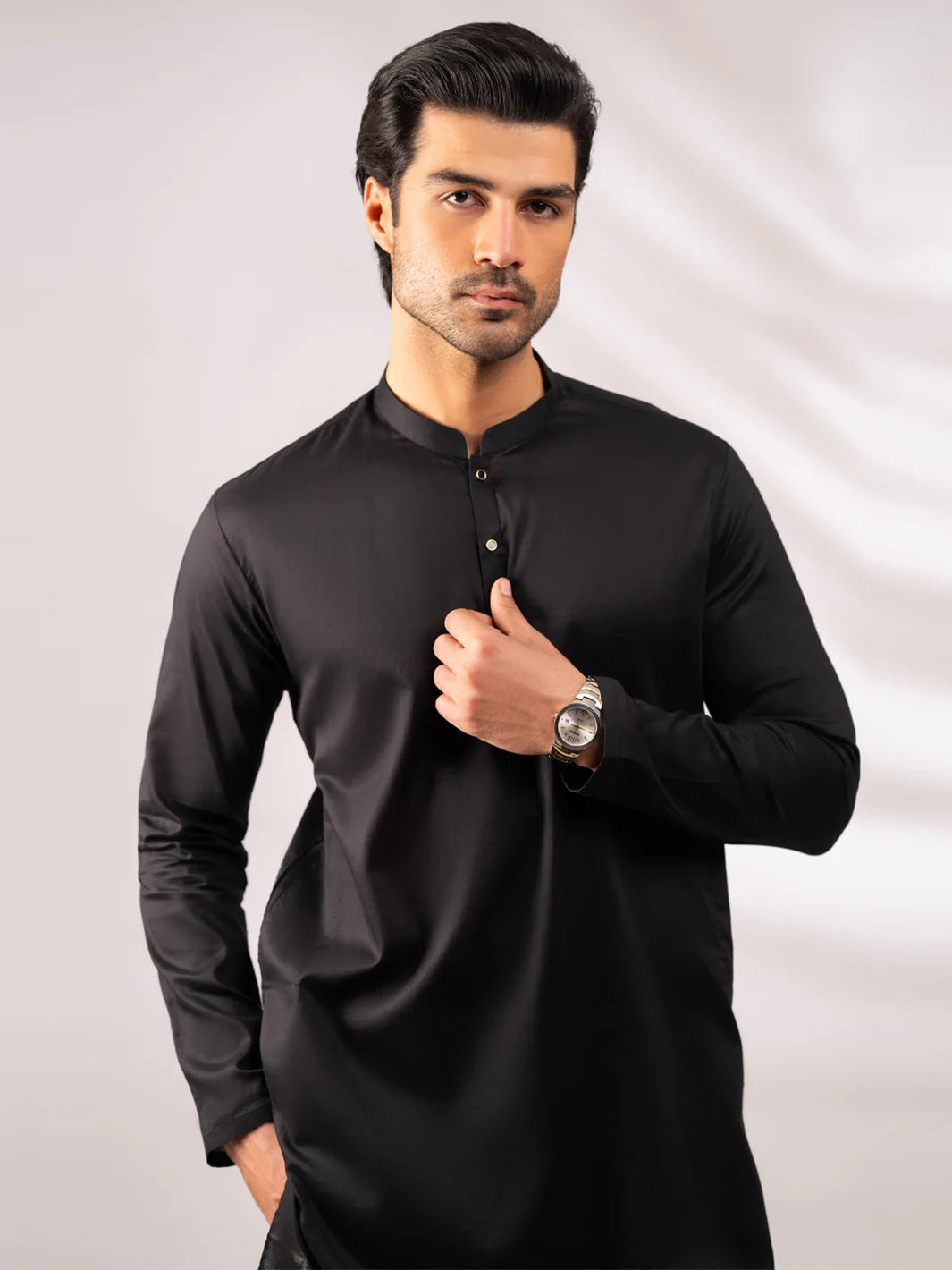 BLACK PLAIN KURTA - AL-K-1308