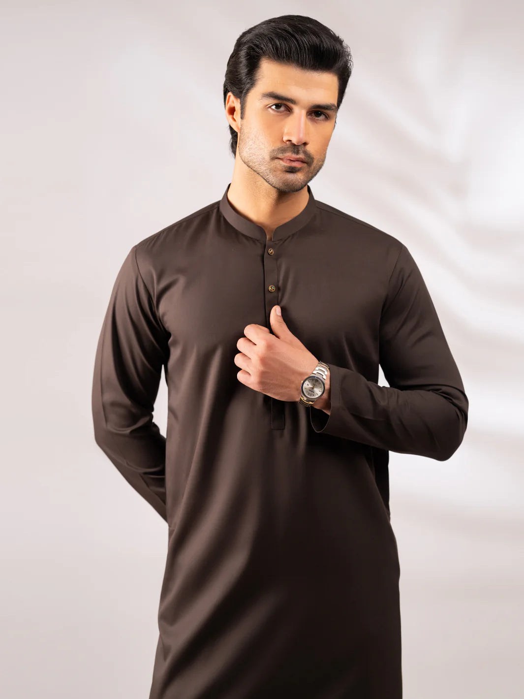 BROWN PLAIN KURTA - AL-K-1309