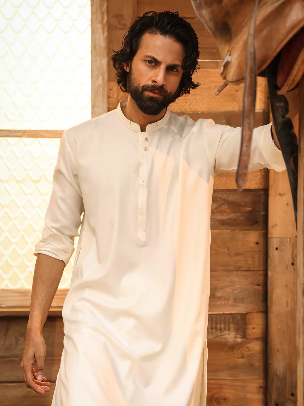 OFF WHITE KAMEEZ SHALWAR - AL-KS-3279