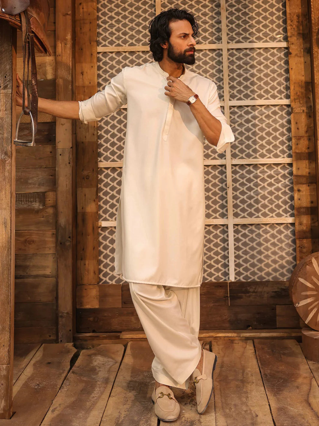 OFF WHITE KAMEEZ SHALWAR - AL-KS-3279