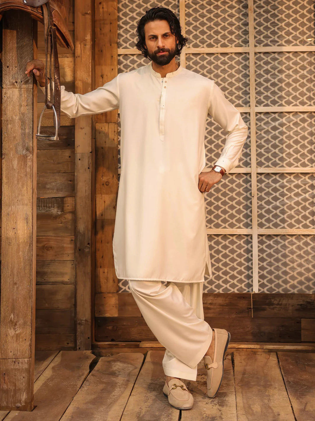 OFF WHITE KAMEEZ SHALWAR - AL-KS-3279