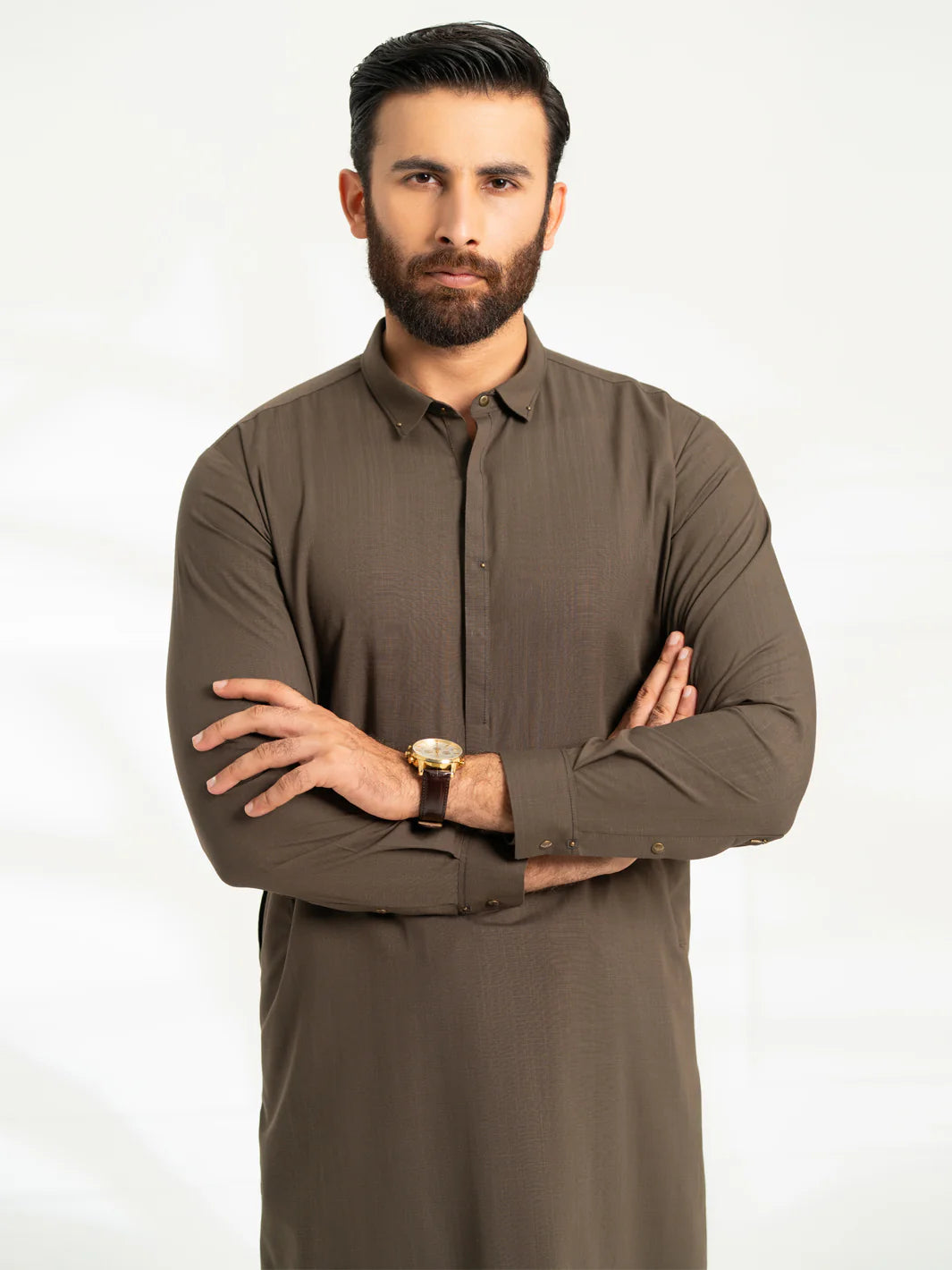 DARK OLIVE CUT & SEW KAMEEZ SHALWAR - AL-KS-3308