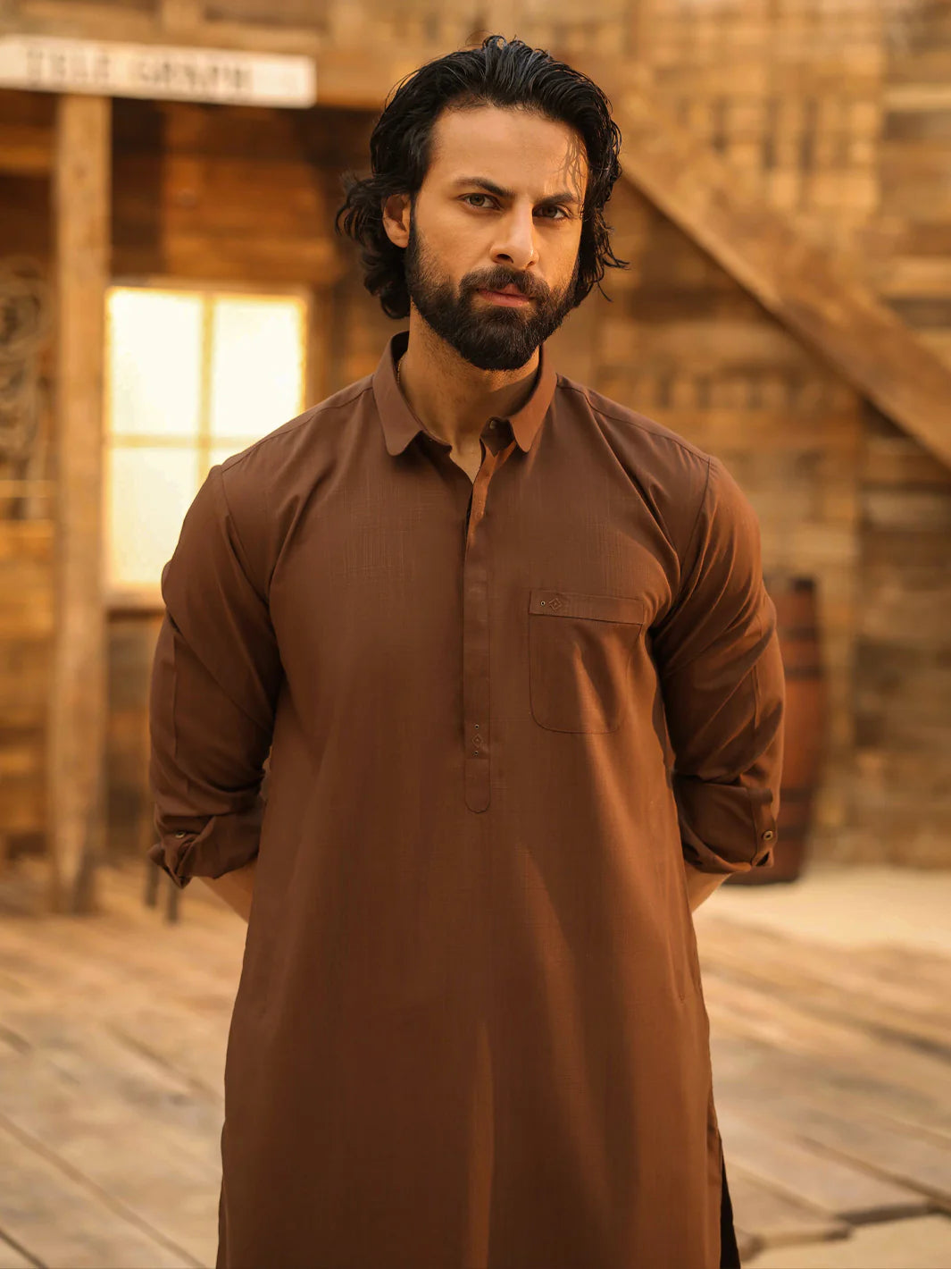 BROWN CUT & SEW KAMEEZ SHALWAR - AL-KS-3310