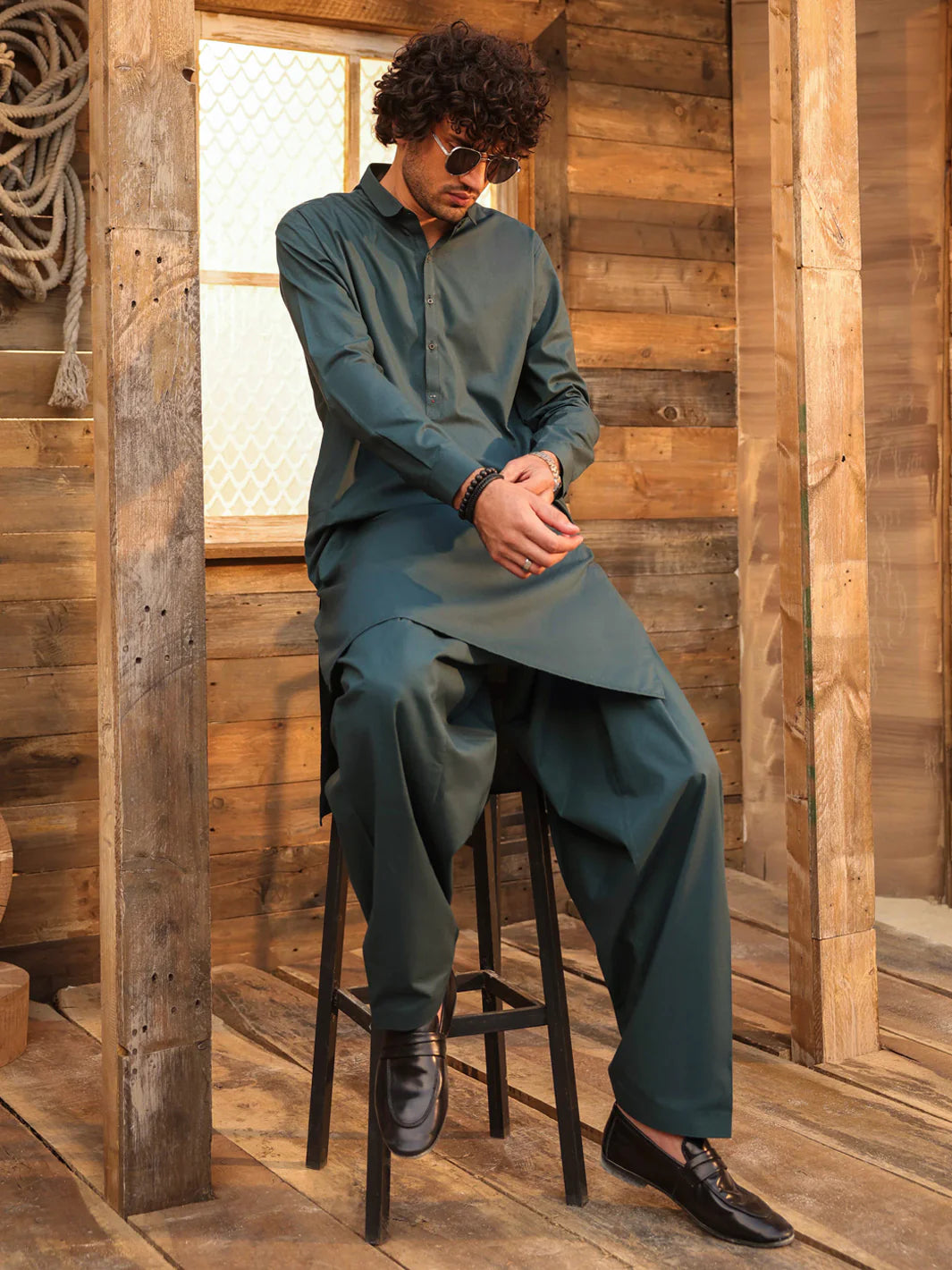 GREEN COTTON CUT & SEW KAMEEZ SHALWAR - AL-KS-3326