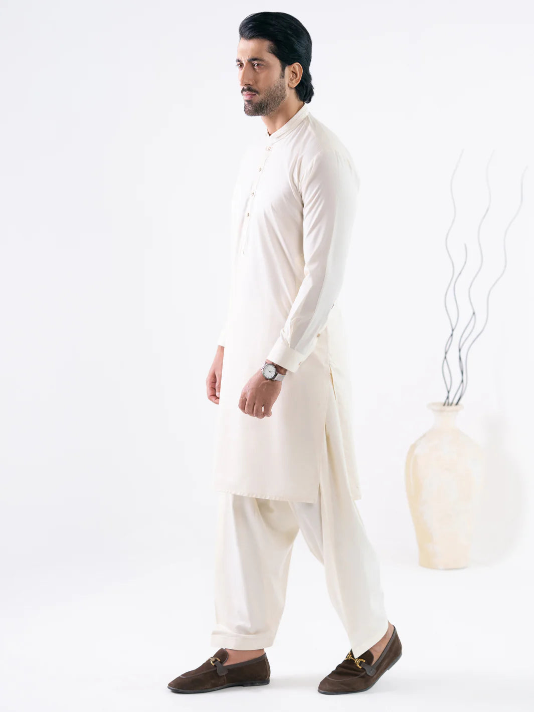 CREAM CUT & SEW KAMEEZ SHALWAR - AL-KS-3340