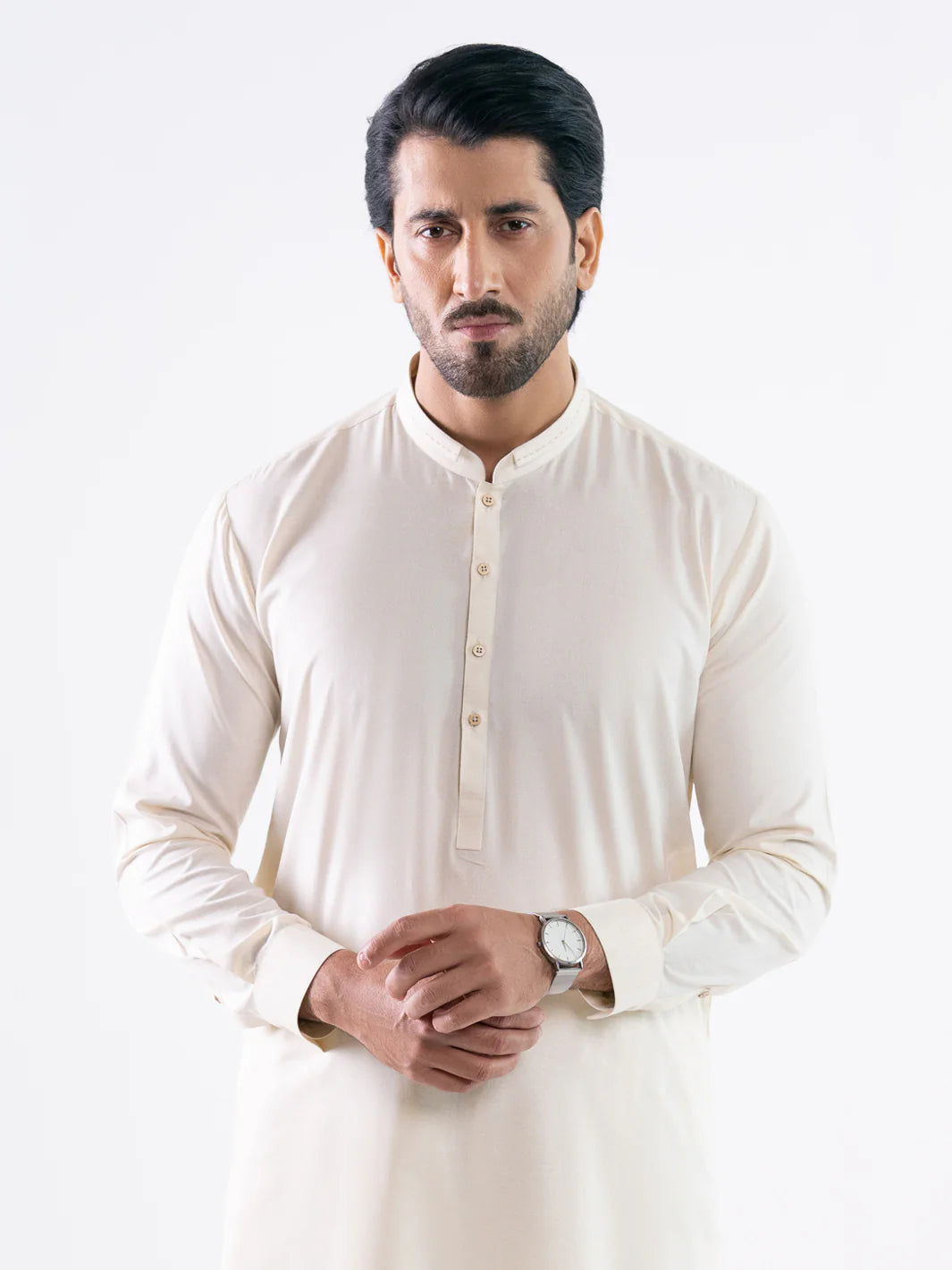 CREAM CUT & SEW KAMEEZ SHALWAR - AL-KS-3340
