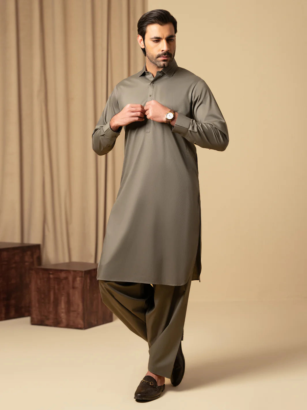 SAGE GREEN COTTON KAMEEZ SHALWAR - ALWA-KS-542