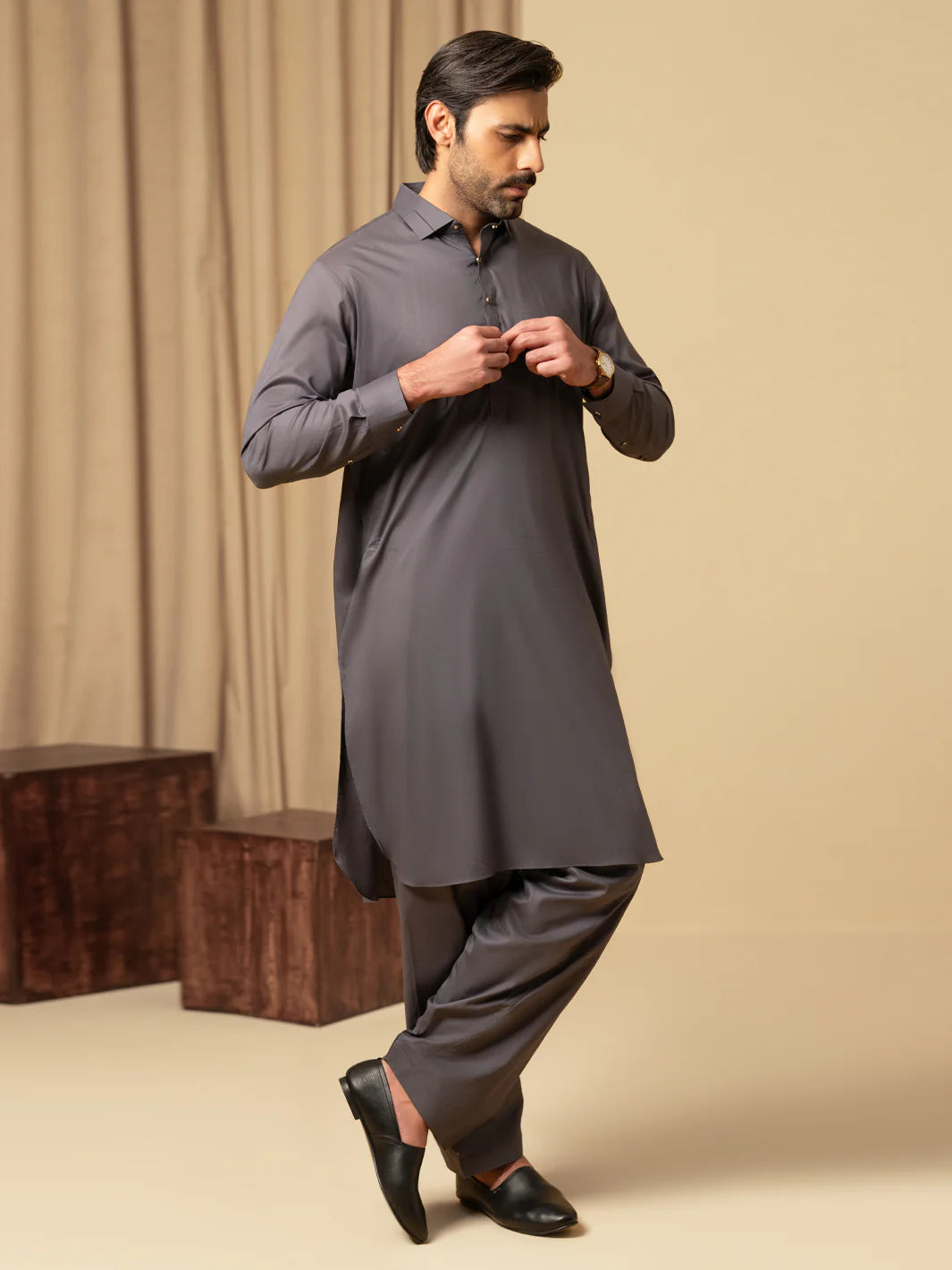 GREY COTTON KAMEEZ SHALWAR - ALWA-KS-576