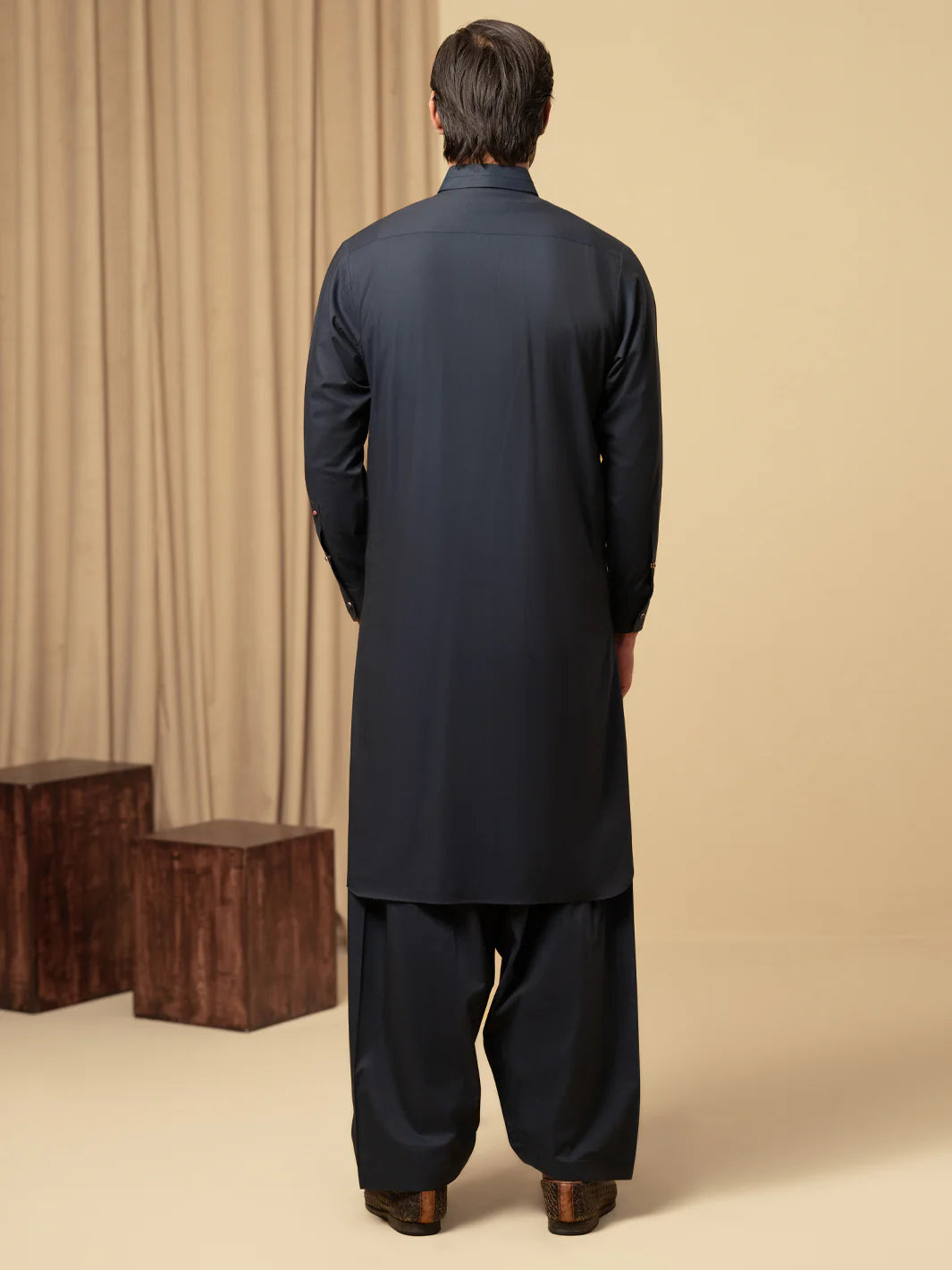 MIDNIGHT BLUE COTTON KAMEEZ SHALWAR - ALWA-KS-586