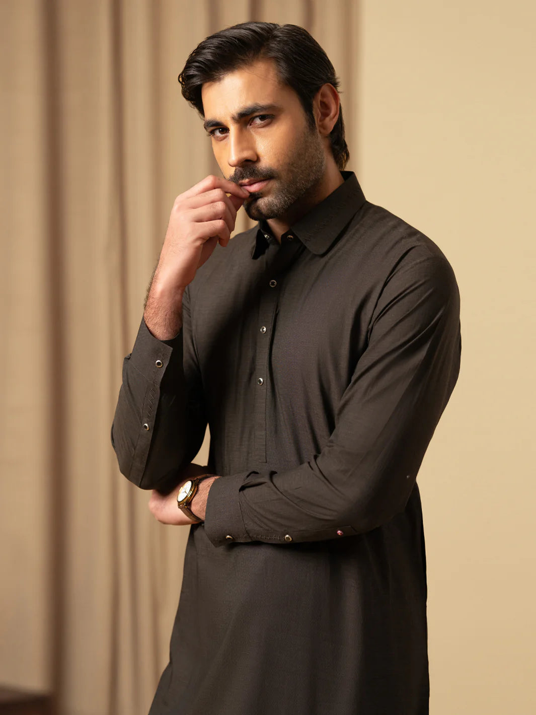 DARK BROWN COTTON KAMEEZ SHALWAR - ALWA-KS-587
