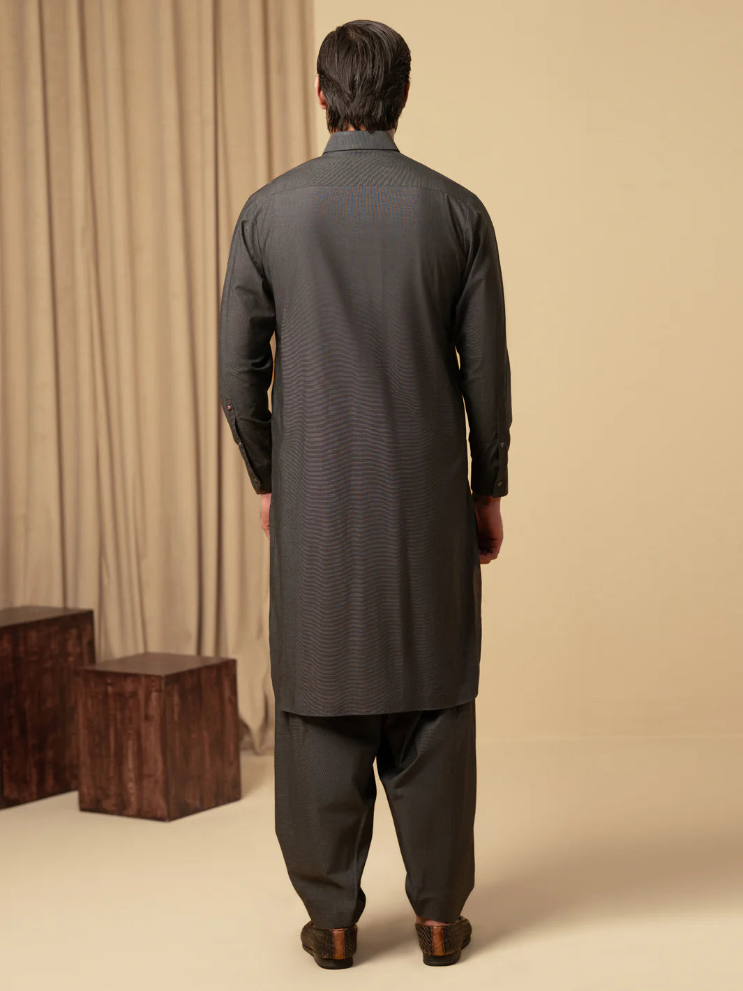 CHARCOAL GREY COTTON KAMEEZ SHALWAR - ALWA-KS-588