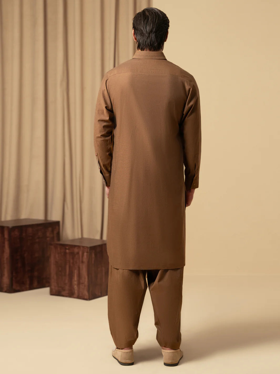 BROWN COTTON KAMEEZ SHALWAR - ALWA-KS-589