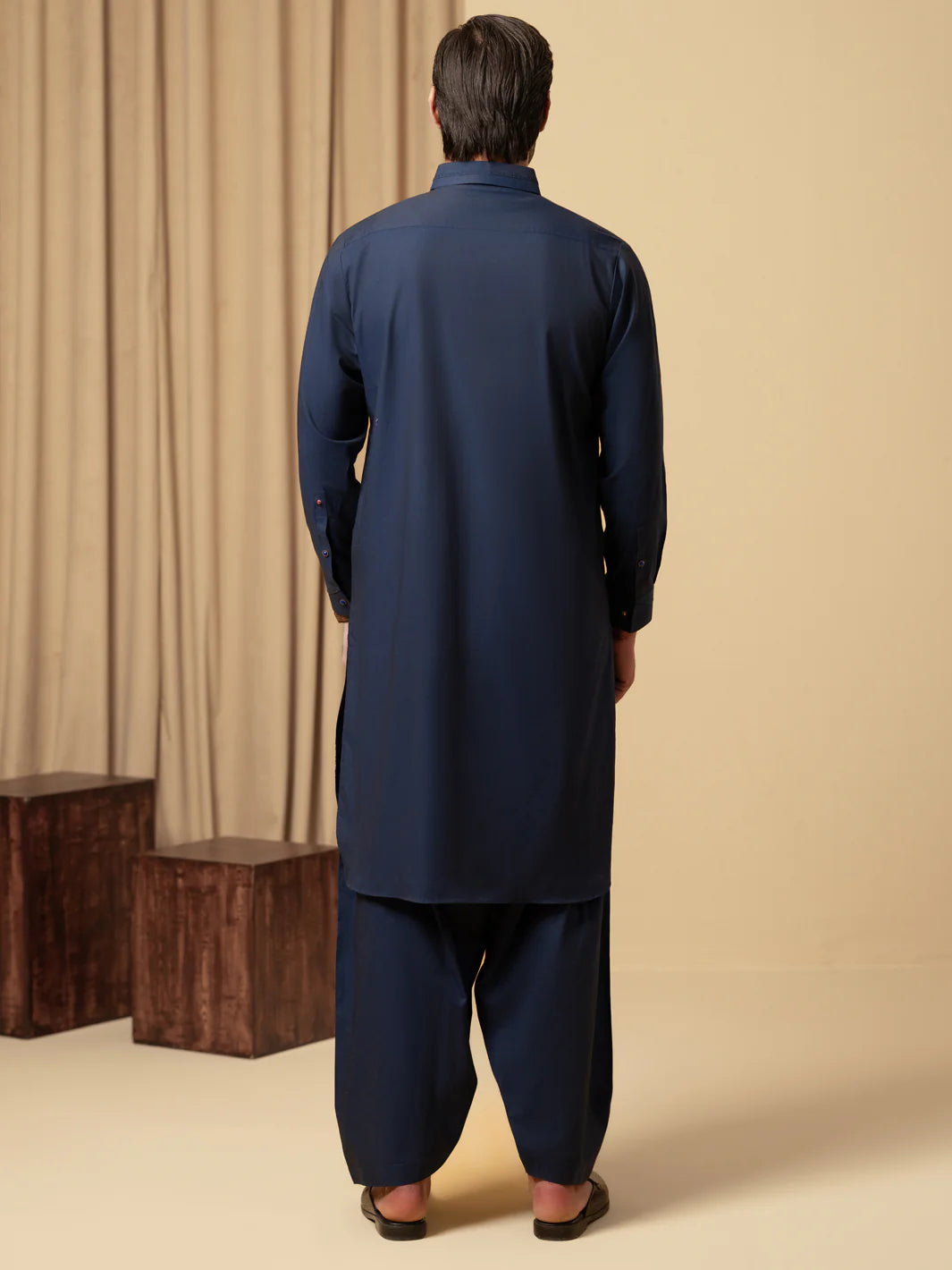 DARK BLUE COTTON KAMEEZ SHALWAR - ALWA-KS-590