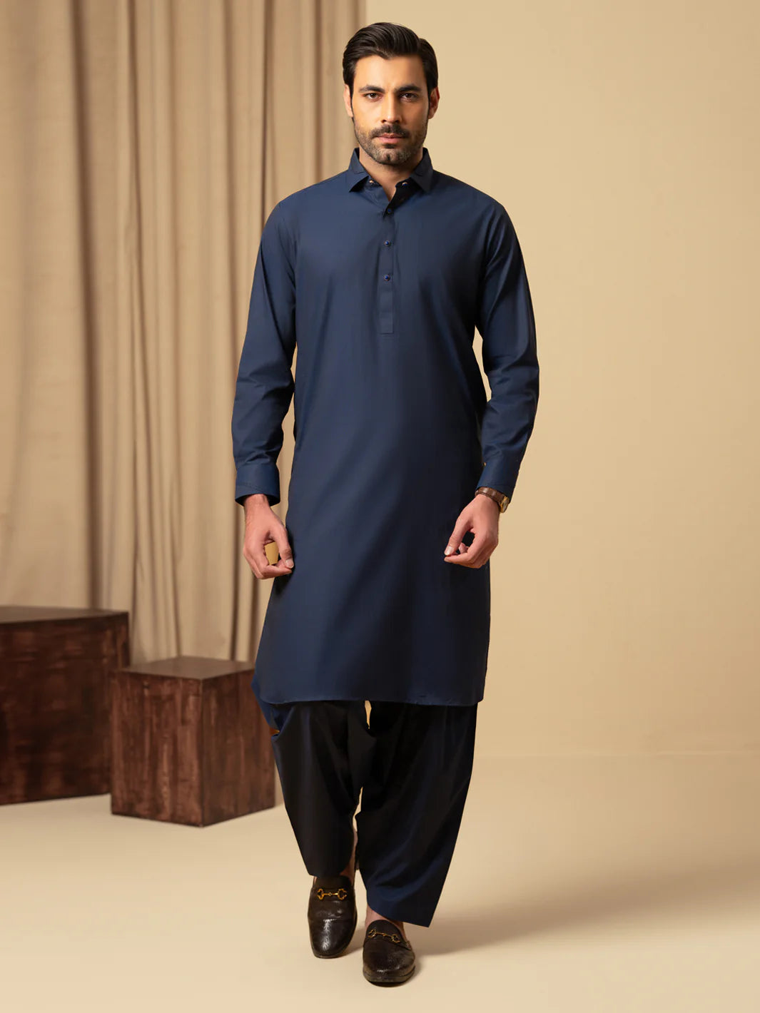 DARK BLUE COTTON KAMEEZ SHALWAR - ALWA-KS-590