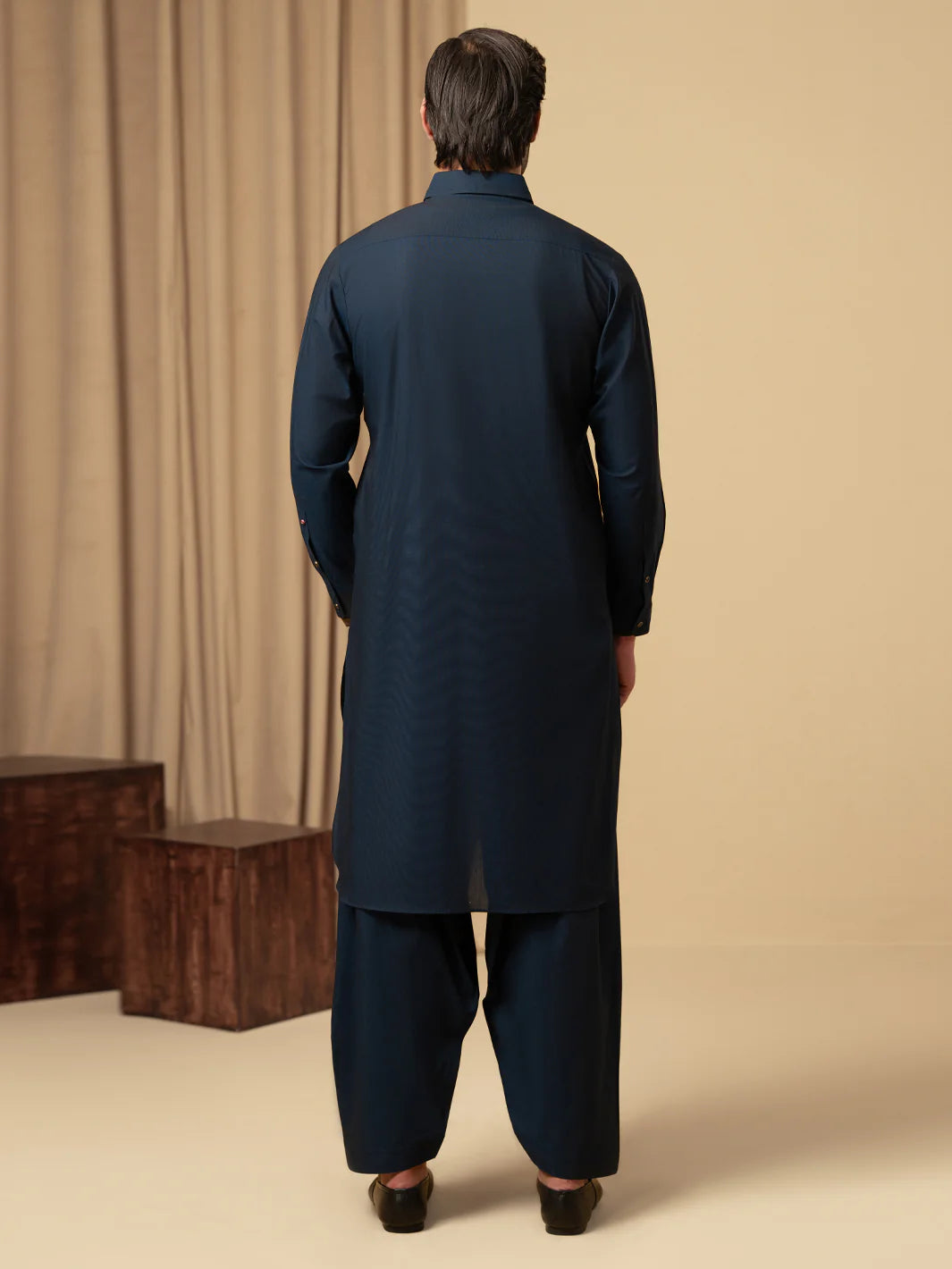 DARK BLUE COTTON KAMEEZ SHALWAR - ALWA-KS-596