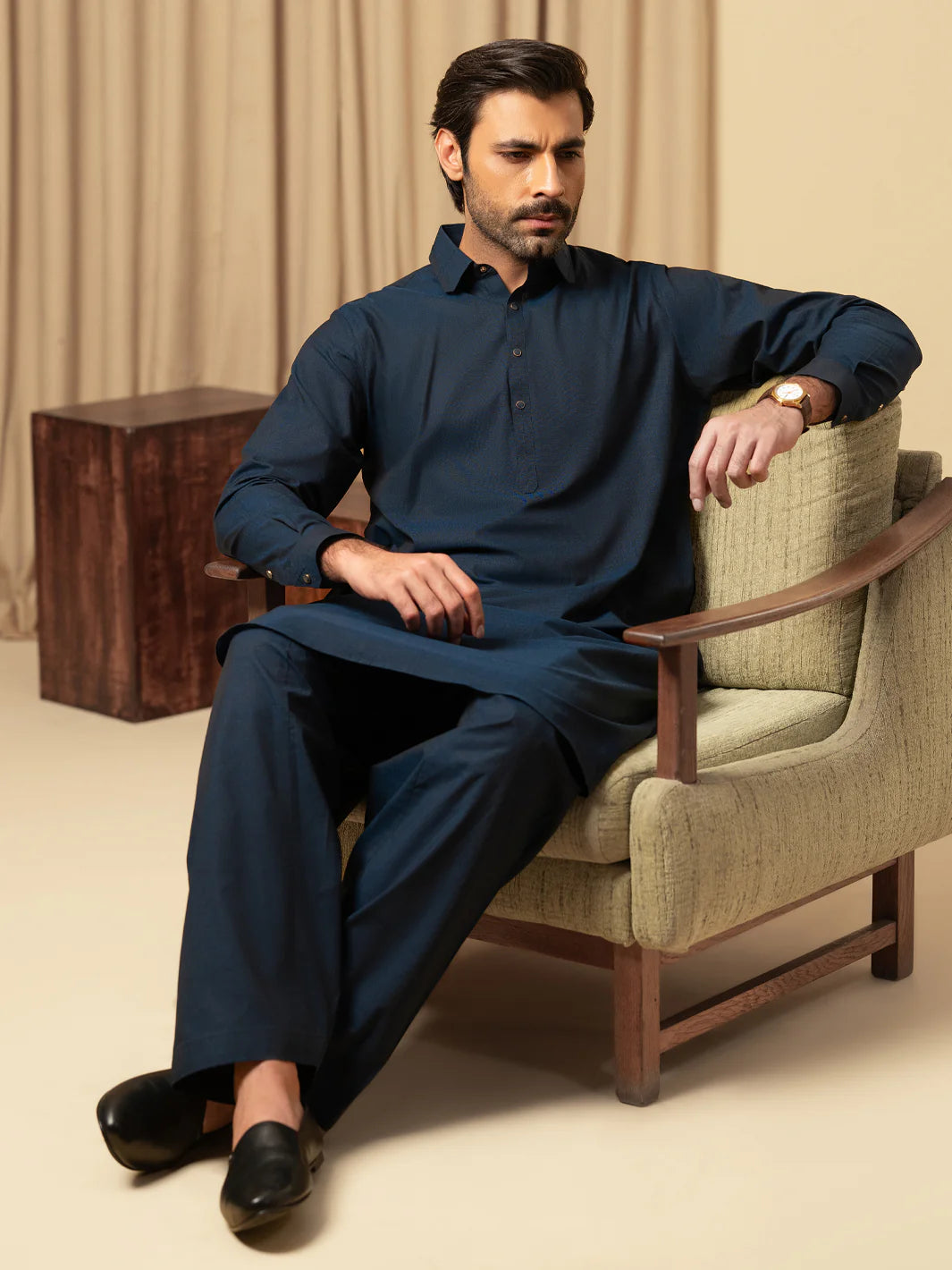 DARK BLUE COTTON KAMEEZ SHALWAR - ALWA-KS-596