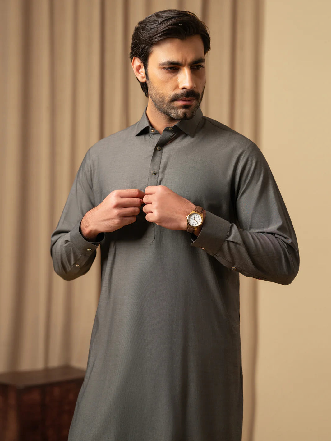 GREY COTTON KAMEEZ SHALWAR - ALWA-KS-597