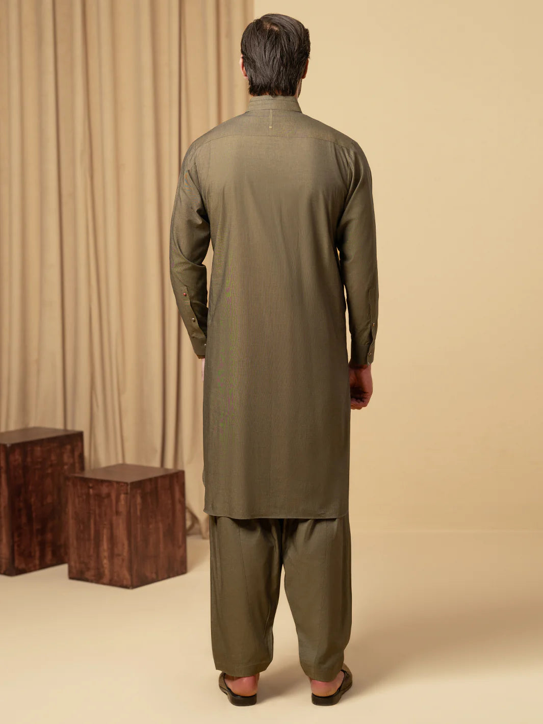OLIVE GREEN COTTON KAMEEZ SHALWAR - ALWA-KS-598