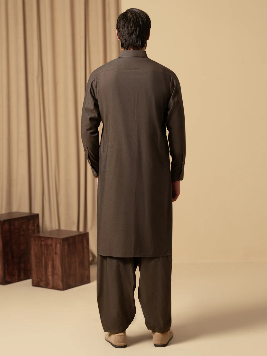 BROWN COTTON KAMEEZ SHALWAR - ALWA-KS-599