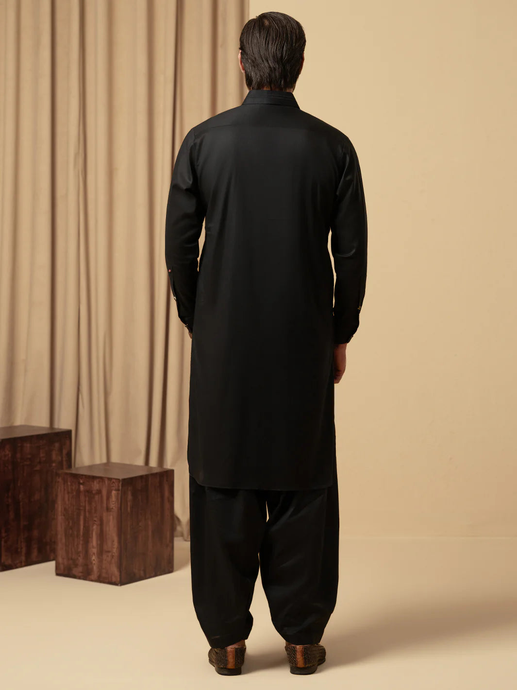 BLACK COTTON KAMEEZ SHALWAR - ALWA-KS-600