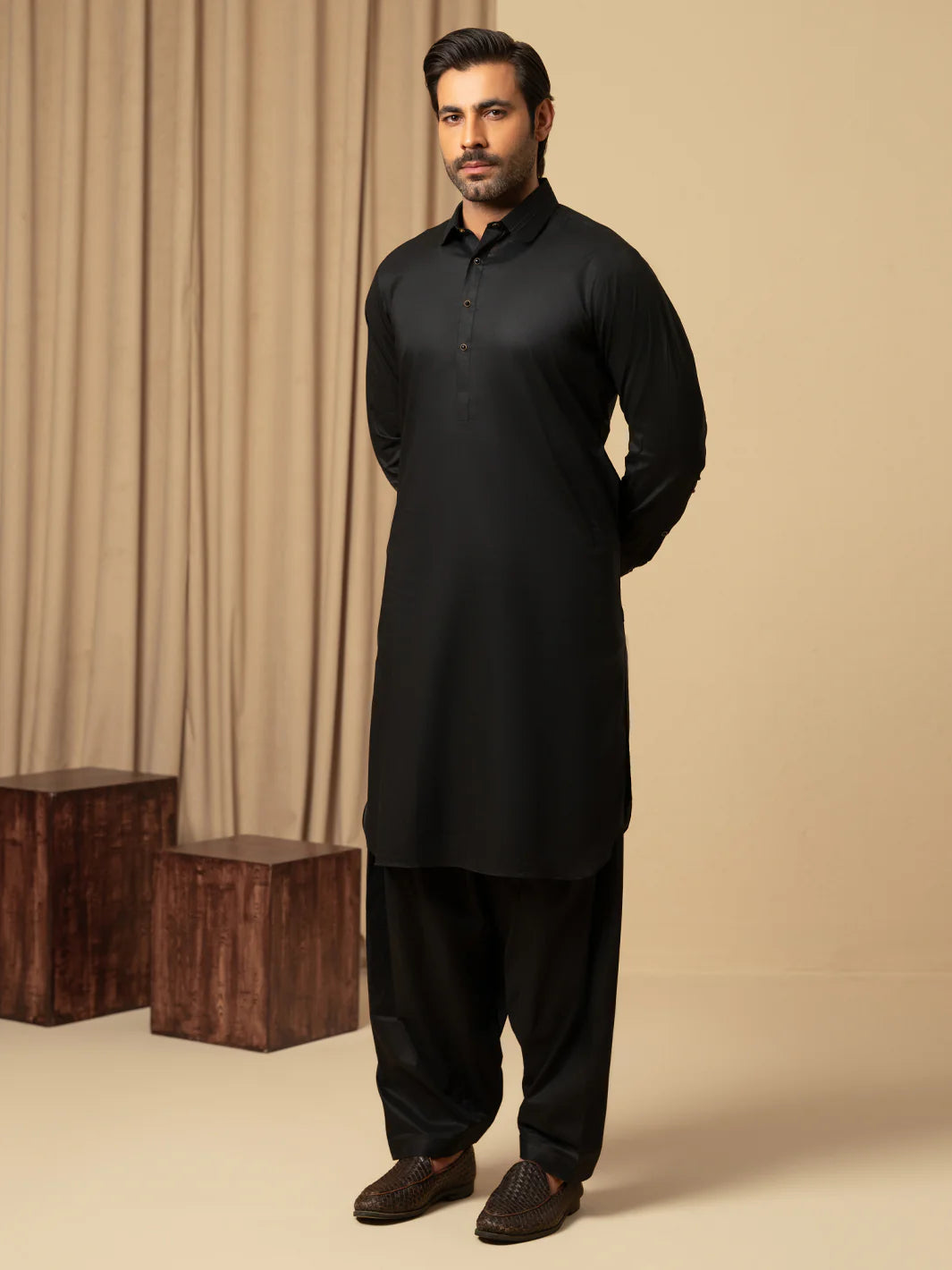 BLACK COTTON KAMEEZ SHALWAR - ALWA-KS-600