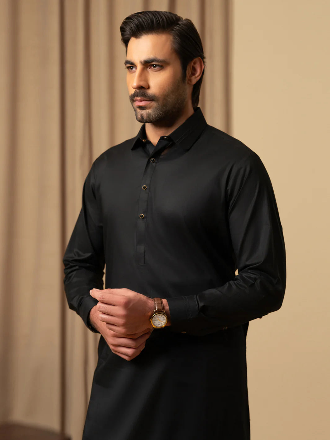 BLACK COTTON KAMEEZ SHALWAR - ALWA-KS-600