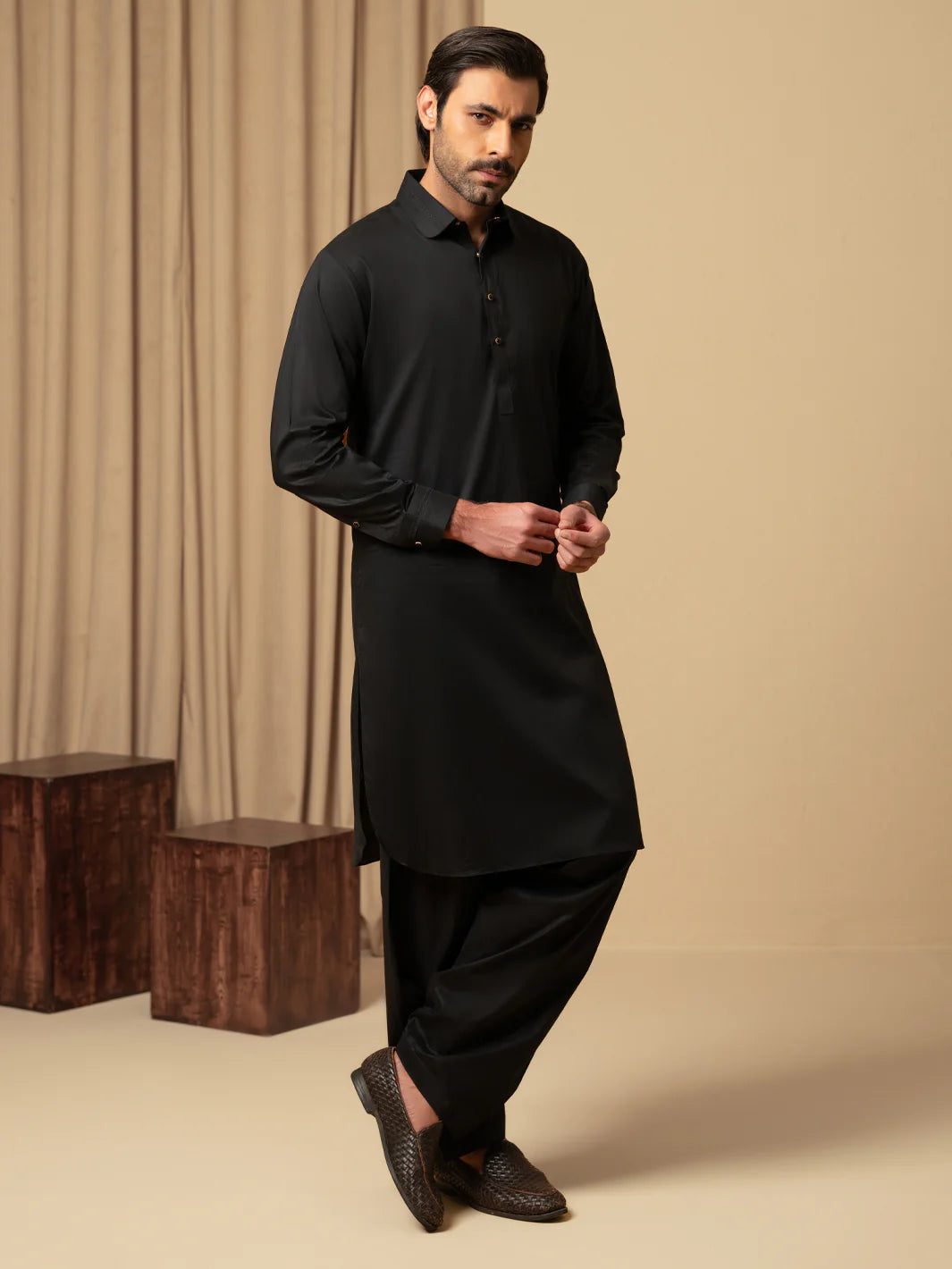 BLACK COTTON KAMEEZ SHALWAR - ALWA-KS-600